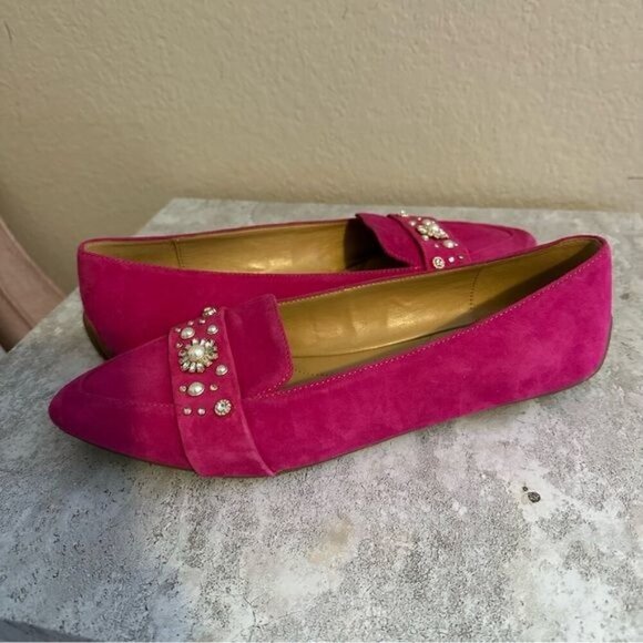 Barbiecore Talbots Pink FRANCESCA RHINESTONE DRIVING FLATS SUEDE Loafers Sz 8.5 - Picture 2 of 10